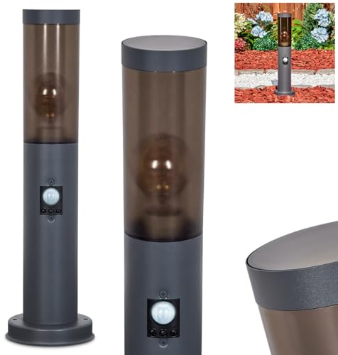 HOFSTEIN Sockelleuchte Sessa, Außenwegeleuchte mit Bewegungsmelder aus Metall/Kunststoff in Anthrazit/Rauchfarben oder Weiß, moderne Wegeleuchte für Garten, Außenbereich, Hof, Höhe 45,5 cm, E27, IP44