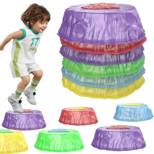 6PCS Light up Stepping Stones for Kids, Non-Slip Stackable Balance Stepping Stones Kids Obstacle Course Coordination Game Toys for Indoor Outdoor Play