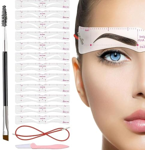 Stencil Shaper Kit, 12 Styles Eyebrow Shaper Kit with Eyebrow Brush and Brow Razor Trimmer, Reusable Template Stencils for 3 Minutes Makeup, Suitable for women's makeup, Drawing Brows