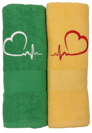 Tibex Handtuch „Stickerei Herz mit Herzschlag“ 70x140, Handtücher Set aus Baumwolle, Badetuch, Dustuch, Gästehandtücher, Valentinstag, Jahrestag