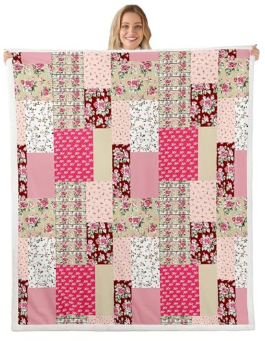 Homewish Couverture 100x130cm Fille Floral, Plaid Canape Adulte Romantique Rose pour Femme, Couverture Canape Feuilles Botaniques Florales Boho, Couverture Polaire Patchwork Aquarelle