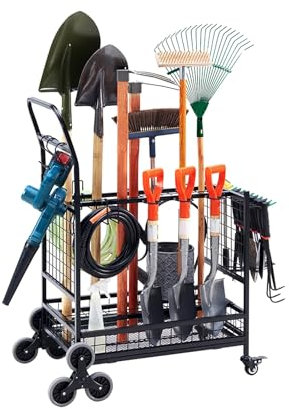 Organizzatore for attrezzi da giardino, Organizzatore for attrezzi da giardino, Organizzatore for attrezzi da garage, Rastrelliera for attrezzi da giardino a 2 livelli, con ganci, for capannone, corti