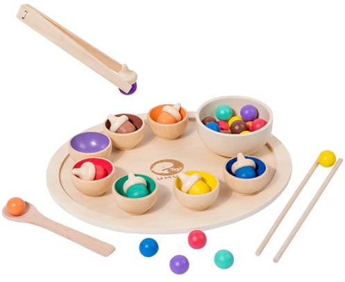 Tilizan Bolas en Tazas Juguetes, Montessori Juego Clasificador de Madera, Juguetes de Clasificación de Colores, para 1,5 año +, Educativos para Clasificación de Colores y Conteo para niños pequeños