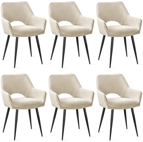 JIJIAN 6er Set Esszimmerstuhl mit Armlehne, Küchenstuhl, Moderner Polsterstuhl mit Stoffrückenlehne für Küche, Esszimmer, Schlafzimmer, Beige