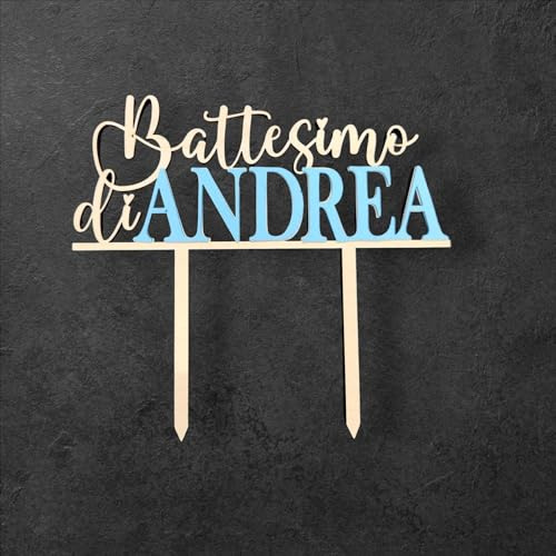 Cake Topper in Legno per Battesimo Personalizzato con Nome Colorato