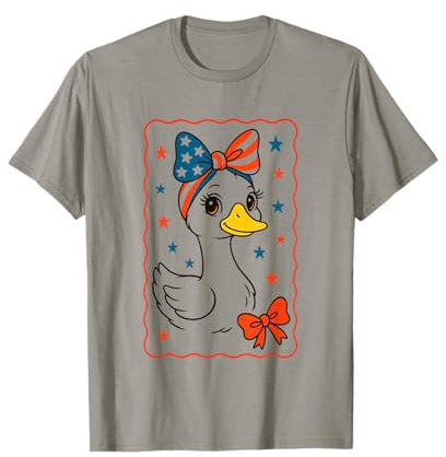 Lindo pato con lazo de estrellas y rayas Camiseta