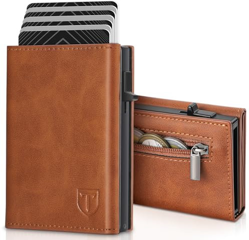TENBST Geldbörse Herren Kartenetui mit RFID Schutz & Slim Wallet Geldbeutel mit Münzfach Platz für 8 Kartenetui Portmonee Geldbeutel Portemonnaie Kreditkartenetui Kunstleder in Geschenkbox Braun
