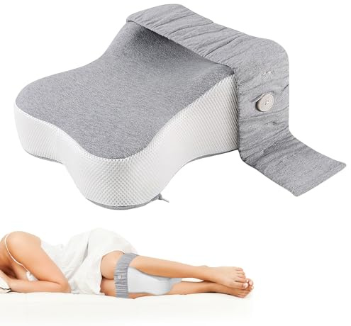 Sinmaklin Knee Pillow for Side Sleepers, Orthopaedic Memory Foam Leg Pillow with Strap - Pain Relief for Lower Back, Hip & Knee, Washable Cover for Sleeping/Sitting
