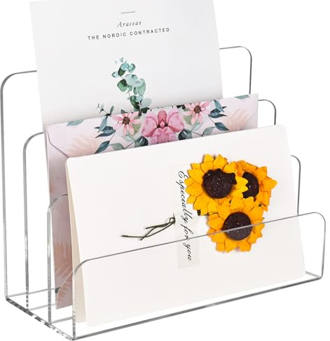 bssmmai Acryl Briefhalter 3 Fächer Brief Organizer, Dokumentenhalter für Büro Ordnung auf dem Schreibtisch für Notizzettel, Visitenkarte und Postkarte