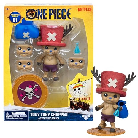 One Piece Tony Tony Chopper 4-Inch Action Figure, 6 Accessories | 16 points of articulation, 3 swappable faces, medical bag & berry coin base; One Piece toy for fans