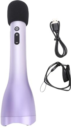 Handheld Microphone, Mic Speaker with Built in Rechargeable Battery 15W Output for Karaoke Teaching Tour Guide (Purple)