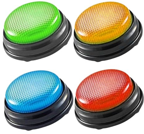 Timbres de Respuesta para Juegos 4 Piezas de Plástico, sin Batería | Trivia, Concurso y Aula, Pulsadores con Sonido, de Preguntas para Profesores y Alumnos en Fiestas