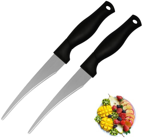 Jocqndia 2PCS Curved Paring Knife - Ultra-Sharp Stainless Steel Peeling Knife with Concave Blade for Fruit & Vegetable - Professional Kitchen Knives Chef Knife for Precision Garnishing & Slicing