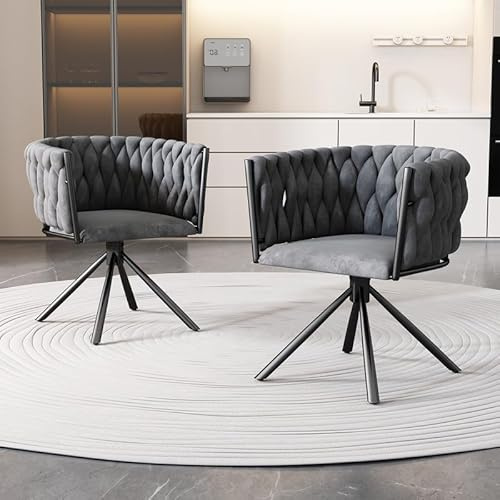 PLLBIKK Matrumsstol i set om 2, snurrstol i sammet, höjd 71 cm med 4 metallben, stoppad lyxig skålstol för vardagsrum, sovrum och matsal, grå sammet modern