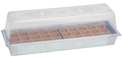 Romberg Zink Gewächshaus Plus POTS (zinkgrau, inkl. 30 Zellulose-Anzuchttöpfe, 58 × 19 × 19,5 cm, verzinkt, wasserfest, rostgeschützt, Anzucht Pflanzen, Pflanzenzucht, Anzuchtzubehör) 10094402
