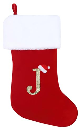 Weihnachtsstrumpf Personalisiert 50cm Großer Nikolausstrumpf mit Buchstaben Plüsch Stockings Hängender Weihnachtsmann mit Namensschild Ornamentes Weihnachtsdekorationen für Weihnachtsbaums und Heim