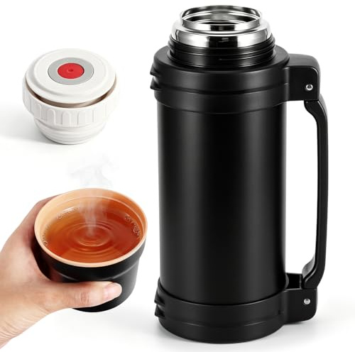 Hangrow 2L Vacuum Insulated Bottle, Stainless Steel Vacuum Insulated Flask | Large Capacity Travel Flask Drink Flasks Food Soup Flask for Hot and Cold Drinks (Black)