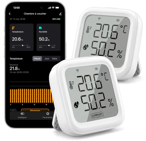 EZAIoT WLAN Thermo-Hygrometer Innen, 200m Reichweite Smartes Thermometer Hygrometer mit App-Benachrichtigung, Datenexport & Hoher Präzision, Raumklimamonitor für Babyzimmer, Weinkeller, Keller, 2-Pack