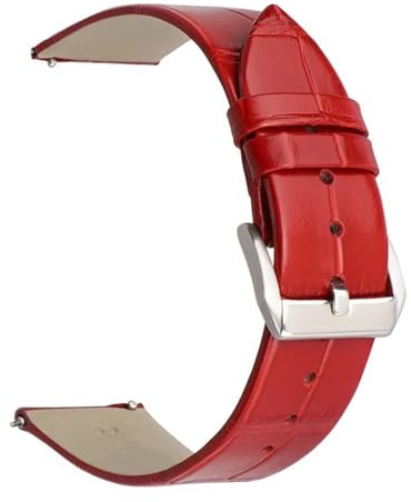 yangfangmei Läderarmband 12/14/16/18/20/22 mm Herr Dam Mjukt Quick Release Rostfritt stål Pin Spänne Klockarmband Klocktillbehör(Red,16mm)