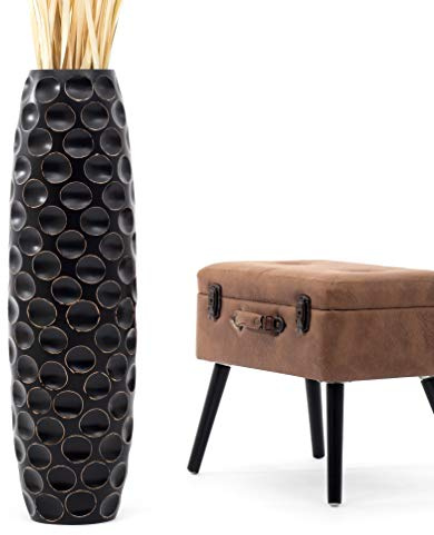 Leewadee Große Bodenvase 85 cm Mangoholz für Pampasgras & Trockenblumen | Dekovase fürs Wohnzimmer, für Zweige & Trockengräser - bruchfester als Keramik, kein Wasser. Boho