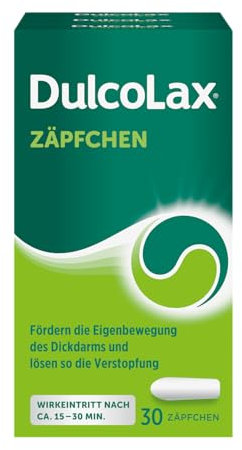 DulcoLax Zäpfchen gegen Verstopfung | 30 Stück | Abführmittel mit Bisacodyl | Befreien schnell und gut verträglich im Akutfall | Schnelle Wirkung nach ca. 15-30 Minuten | Gezielte Wirkung im Enddarm