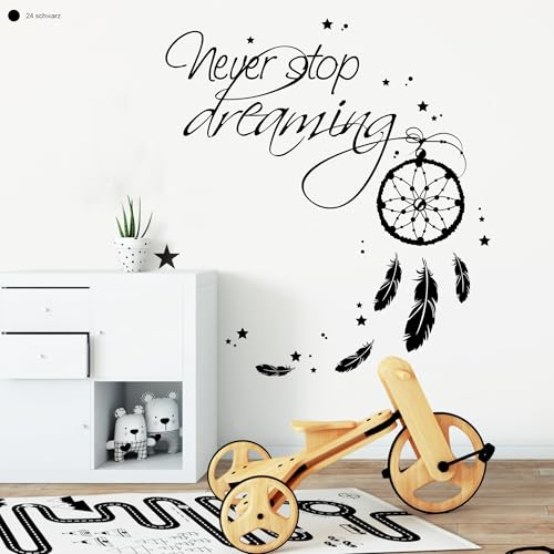 Wandtattoo Loft Never Stop Dreaming Wandtattoo Sprüche – 30 Farben & 4 Größen – selbstklebender Schriftzug mit Schmetterling, Wandtattoo Schlafzimmer, Wanddekoration für Wohnzimmer & Schlafzimmer