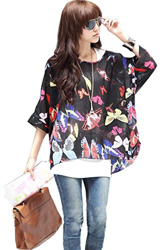 OKSakady Camicetta Donna Estate -Blusa in Chiffon Taglie Forti Maglia Elegante e Casual con Stampa Floreale