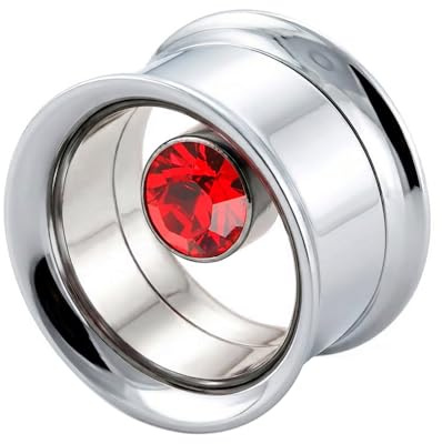 Monster Piercing 8MM Lünette Set rot Crystal Stein In chirurgischer Stahl 316L Double Flared intern Gewinde Flesh Tunnel Ohrenpiercing