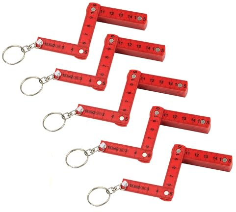 jameitop®Set 5 X Mini Zollstock ROT Meterstab 50cm als Schlüsselanhänger