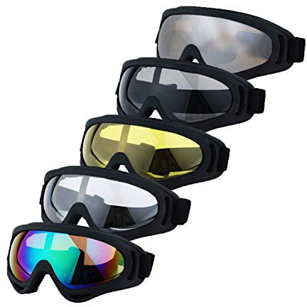LJDJ Motorcycle Goggles - Glasses Set of 5 - Dirt Bike ATV Motocross Anti-UV Adjustable Riding Offroad Protective Combat Tactical Military Goggles for Men Women Kids Youth Adult