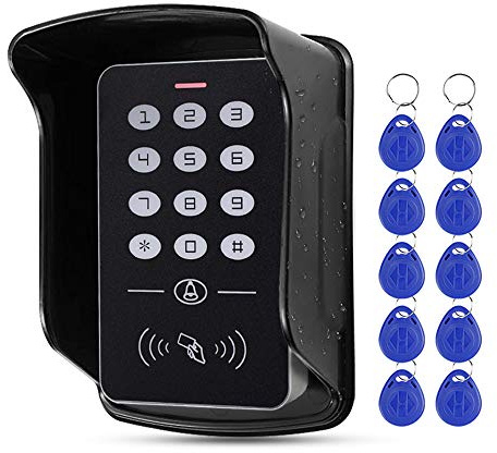 FST 125KHz RFID Access Control Keypad Waterproof Cover Outdoor Access Controller Reader + 10pcs EM4100 Keychains Key fobs for Home