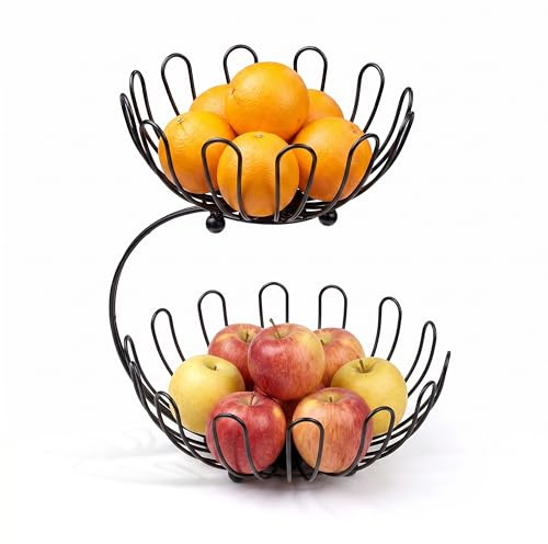 Denny International Modern Style Fruit Bowl Bananas-Stainless Steel Black Plated Fruit and Veg Basket Bowl BY Crystals® (Black)