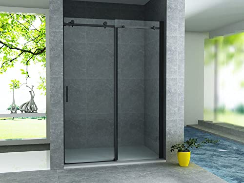 Aloni Nischendusche Schiebetür ESG Sicherheitsglas 8 mm Nano Beschichtung Duschtür Glasdusche Badezimmer Duschabtrennung 200 cm Höhe 120 cm Breite Schwarz Matt Klarglas