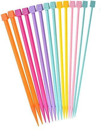 Short Knitting Needles Set 25cm/9.8in,14 PCS Knitting Needles Plastic Straight Single Pointed 4.0mm to 10mm Knitting Starter Kit Crochet Hooks Set