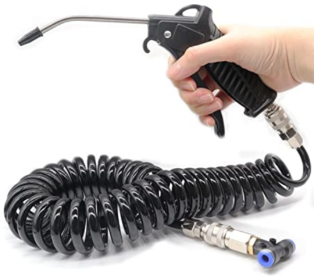 LKW Ausblaspistole Druckluftpistole, Air Duster Blaspistole, Druckluft Set, mit 5 Meter Spiralschlauch und EU-Anschluss, für Haushaltsreinigung, Auto Schönheit