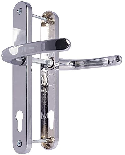 UPVC Door Handles - Polished Chrome - Lever/Lever - 92mm PZ (Centres) - 210mm Screw to Screw - Backplate 242mm X 34mm - UPVC Door Handle - External Door Handle - Chrome Replacement UPVC Door Handles