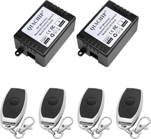 QIACHIP 433Mhz Universal Wireless 12V Relay Remote Receiver Module,Remote Control Light Switch 1CH With 4 Transmitters Key Fobs Potential-free Contacts DIY Controller
