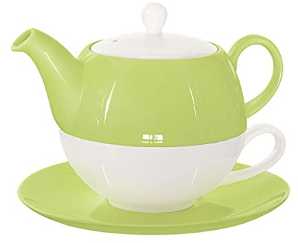 Buchensee Tea for One Lena 500ml aus Crystal Bone China Porzellan in grün. Teekanne + Teetasse + Untertasse