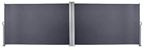 Cecaylie Toldo doble lateral 180 x 600 cm, color gris, extensible, estera de privacidad, protección solar, protección contra el viento, protección visual para balcón, jardín, terraza, pantalla lateral