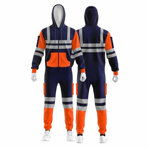 trending babz Mens Zip Hi Vis Workwear Overall Dungarees Contrast Reflective Tape Safety All in One Winter Suit S/2XL