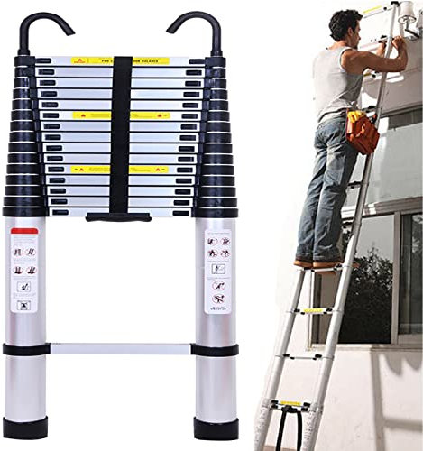 Scala telescopica in alluminio da 14,4 m, con 2 ganci, scala telescopica compatta per lavori domestici o camper, resistente a 15 livelli, capacità 330 kg
