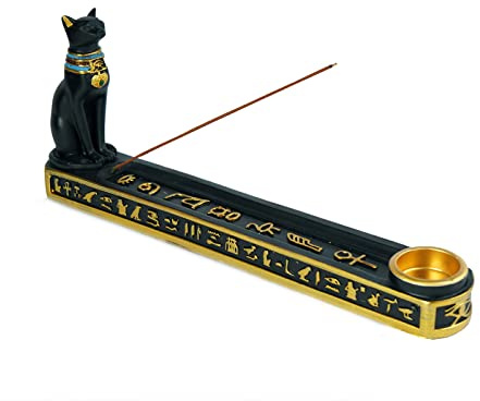 OwMell Egyptian Incense Holder for Sticks, Egyptian Cone Incense Burner with Ash Catcher, Incense Tray for Sticks 10 - Egyptian Cat