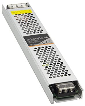 Eurekaled - Alimentatore Professionale Universale DC24V per sorgente LED - Trasformatore da Ac 200-240V a DC24V Scatolato Metallico Slim per Strisce Led e Faretti (300)