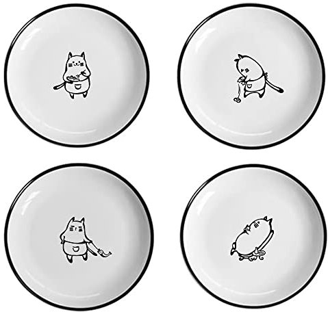 WAIT FLY 5 Inches Funny Chef Cat Pattern Ceramics Seasoning Dishes/Tea Bag Holders/Ketchup Saucer/Appetizer Plates/Seasoning Dipping Bowls, Set of 4