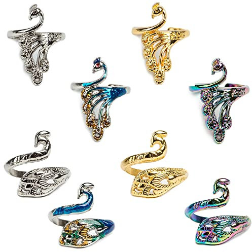 AXEN 8PCS Knitting Crochet Loop Ring, Adjustable Yarn Guide Finger Holder for Knitting, Braider and Sewing, Peacock Shape 8 in 1 Package