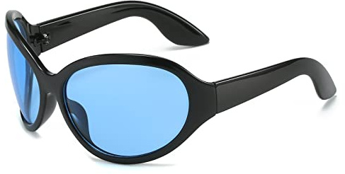 LJCZKA Y2K Large Vintage Oval Sunglasses with UV400 Protection, Black / Blue