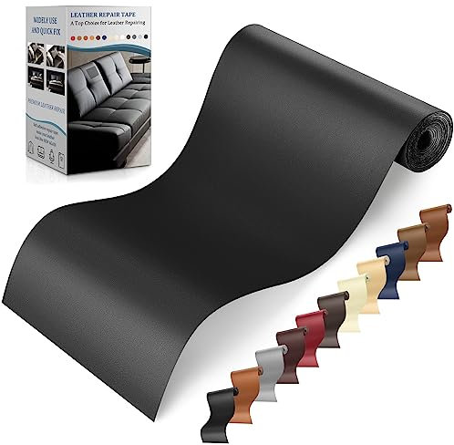 Leder Reparatur Set Schwarz, 10 x 160cm Kunstleder Selbstklebend, Lederflicken Selbstklebend Leder Patch für Couch, Sofa, Autositze Zubehör,Jacken, Handtaschen