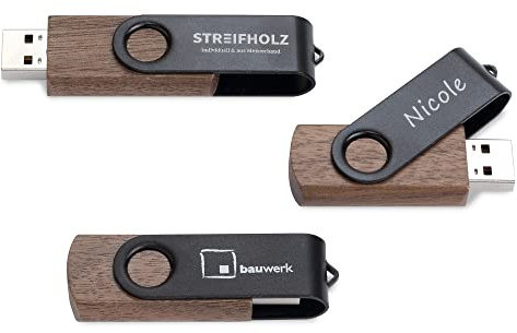 STREIFHOLZ USB-Stick aus Holz – USB 3.0 & USB-C / 32 GB/mit Gravur personalisiert, Logo, Name, Text