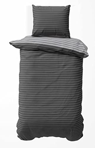 Leonado Vicenti Bettwäsche Baumwolle 135x200 cm Grau Wendebettwäsche Gestreift Set 80x80 cm Kissen Bezug Decke mit Reissverschluss