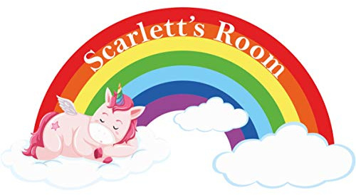 Unicorn on a Cloud with Shaped Rainbow Kids Door Sign Personalised